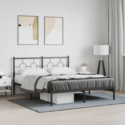 Stella Homewares Metal Bed Frame without Mattress with Headboard Black 150x200 cm