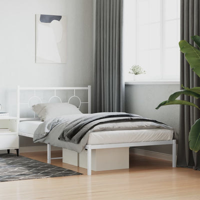 Stella Homewares Metal Bed Frame without Mattress with Headboard White 107x203 cm King Single