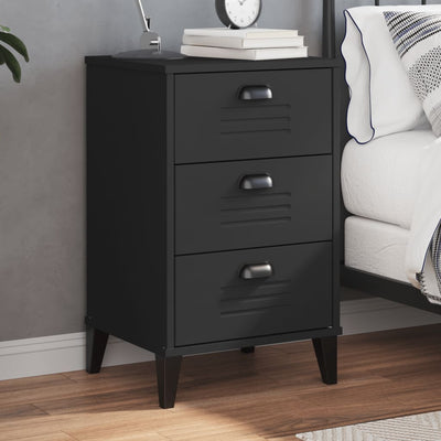 Stella Homewares Bedside Cabinet VIKEN Black Engineered Wood