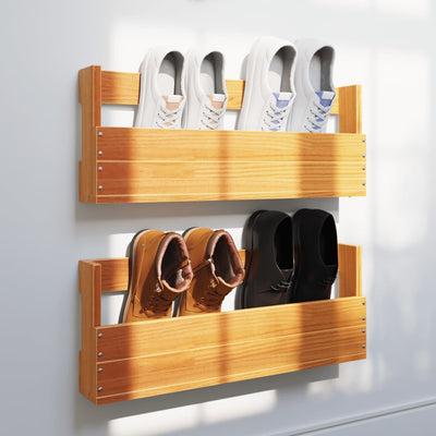 Stella Homewares Wall-mounted Shoe Racks 2 pcs Wax Brown 59x8.5x23.5 cm Solid Wood Pine