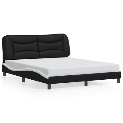 Stella Homewares Bed Frame without Mattress Black and White 152x203 cm Queen Faux Leather