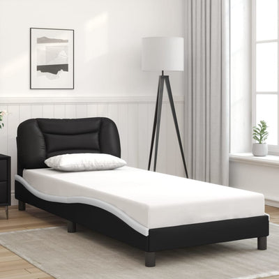 Stella Homewares Bed Frame without Mattress "Hvar" Black and White 90x190 cm Faux Leather