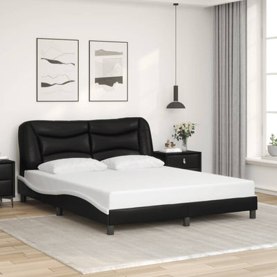 Stella Homewares Bed Frame without Mattress Black and White 152x203 cm Queen Faux Leather