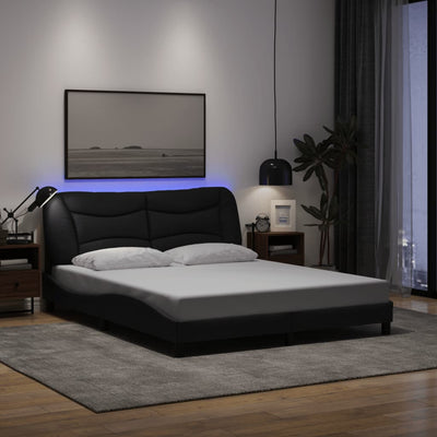 Stella Homewares Bed Frame with LED without Mattress "Hvar" Black 152x203 cm Queen Fabric