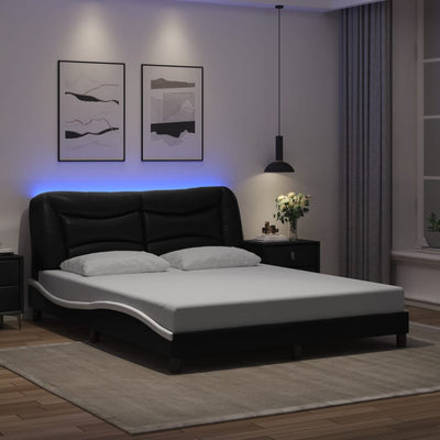 Stella Homewares Bed Frame with LED without Mattress Black and White 152x203 cm Queen