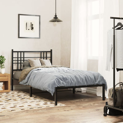 Stella Homewares Metal Bed Frame without Mattress with Headboard Black 90x190 cm
