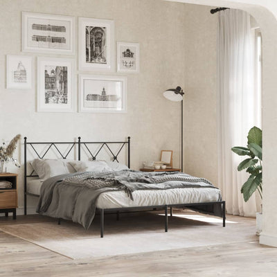Stella Homewares Metal Bed Frame without Mattress with Headboard Black 135x190 cm