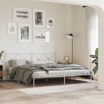 Stella Homewares Metal Bed Frame without Mattress with Headboard White 183x203 cm King