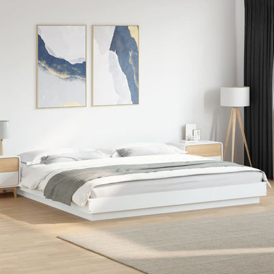 Stella Homewares Bed Frame with LED Lights without Mattress White 183x203 cm King