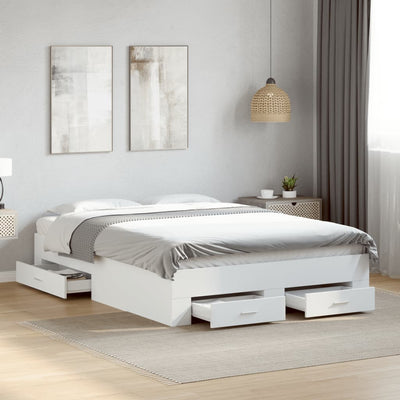 Stella Homewares Bed Frame with Drawers without Mattress White 135x190 cm
