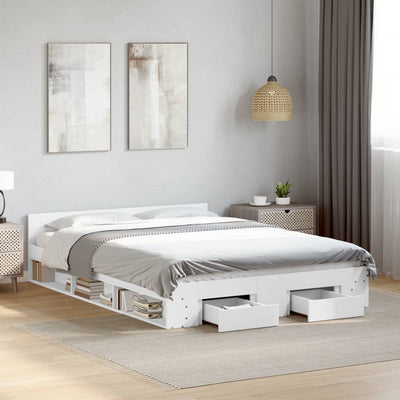Stella Homewares Bed Frame with Drawers without Mattress White 150x200 cm
