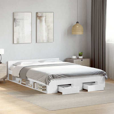 Stella Homewares Bed Frame with Drawers without Mattress White 135x190 cm