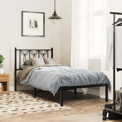 Stella Homewares Metal Bed Frame without Mattress with Headboard Black 90x190 cm