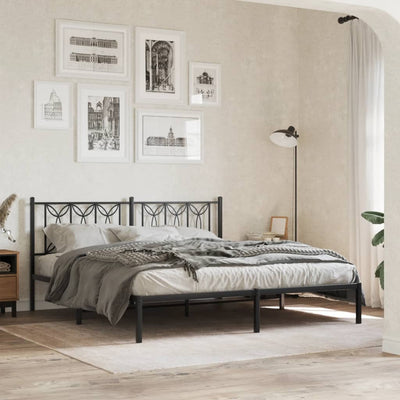 Stella Homewares Metal Bed Frame without Mattress with Headboard Black 183x203 cm King