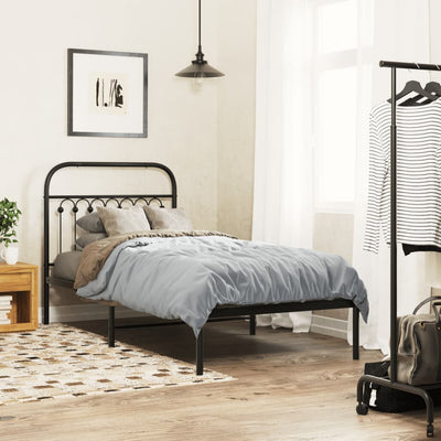 Stella Homewares Metal Bed Frame without Mattress with Headboard Black 90x190 cm