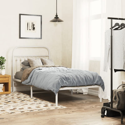 Stella Homewares Metal Bed Frame without Mattress with Headboard White 90x190 cm