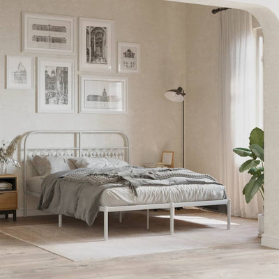 Stella Homewares Metal Bed Frame without Mattress with Headboard White 135x190 cm