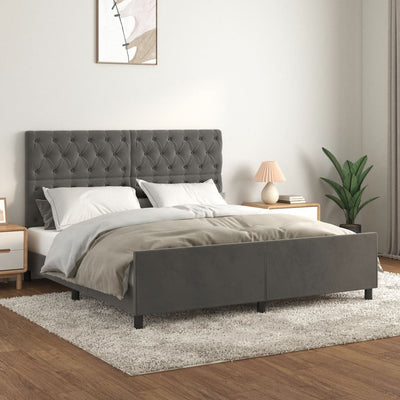 Stella Homewares Bed Frame without Mattress Dark Grey 152x203 cm Queen Velvet