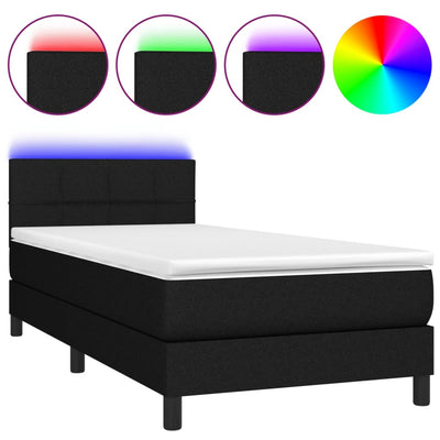 Stella Homewares Box Spring Bed with Mattress&LED Black 106x203 cm King Single Size Fabric