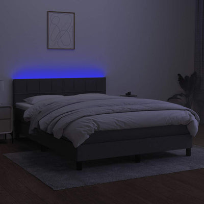 Stella Homewares Box Spring Bed with Mattress&LED Dark Grey 153x203 cm Queen Size Fabric