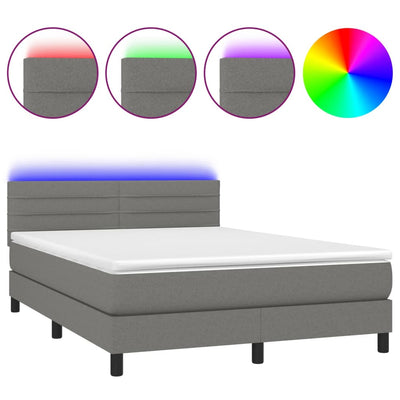 Stella Homewares Box Spring Bed with Mattress&LED Dark Grey 153x203 cm Queen Size Fabric