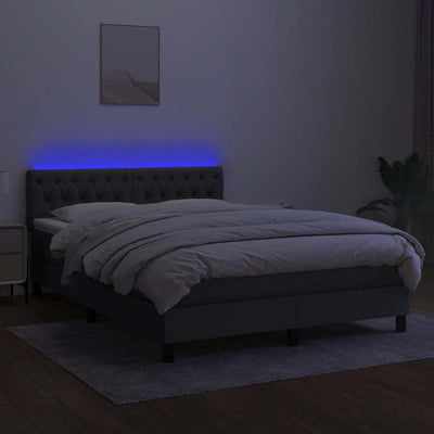 Stella Homewares Box Spring Bed with Mattress&LED Dark Grey 153x203 cm Queen Size Fabric