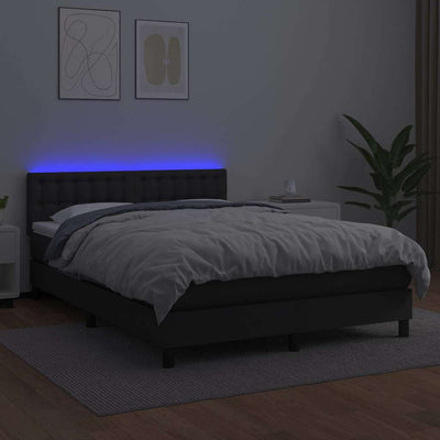 Stella Homewares Box Spring Bed with Mattress&LED Black 153x203 cm Queen Size Faux Leather
