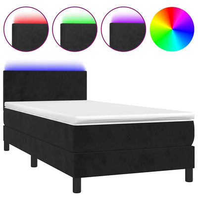 Stella Homewares Box Spring Bed with Mattress&LED Black 106x203 cm King Single Size Velvet