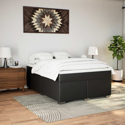 Stella Homewares Box Spring Bed with Mattress Black Double Faux Leather