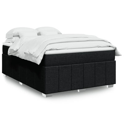 Stella Homewares Box Spring Bed with Mattress Black Queen Size Fabric