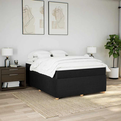 Stella Homewares Box Spring Bed with Mattress Black Queen Fabric