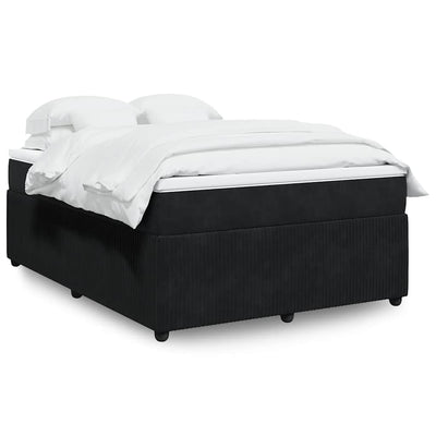 Stella Homewares Box Spring Bed with Mattress Black Queen Velvet