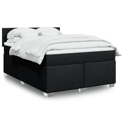 Stella Homewares Box Spring Bed with Mattress Black Double Fabric
