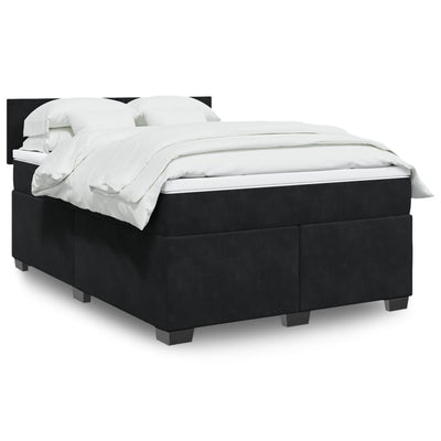 Stella Homewares Box Spring Bed with Mattress Black Queen Velvet