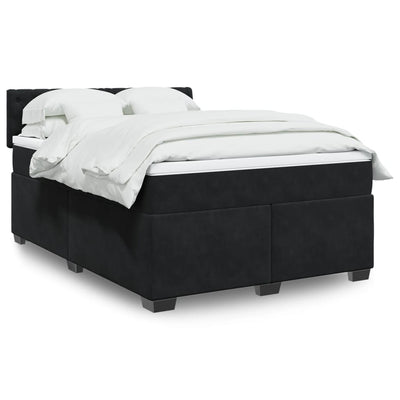 Stella Homewares Box Spring Bed with Mattress Black Queen Velvet