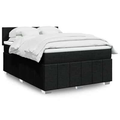 Stella Homewares Box Spring Bed with Mattress Black Queen Fabric