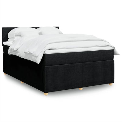 Stella Homewares Box Spring Bed with Mattress Black Queen Fabric