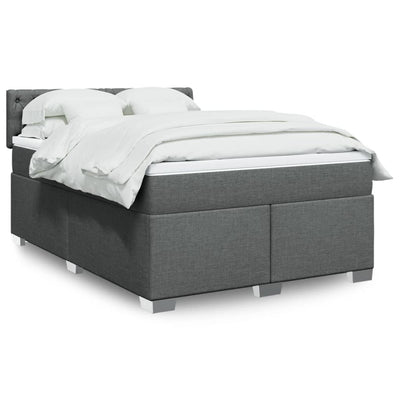 Stella Homewares Box Spring Bed with Mattress Dark Grey Queen Fabric