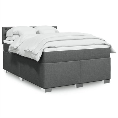 Stella Homewares Box Spring Bed with Mattress Dark Grey Queen Fabric