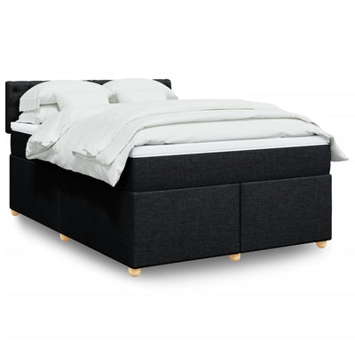 Stella Homewares Box Spring Bed with Mattress Black Queen Fabric
