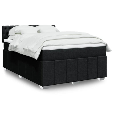 Stella Homewares Box Spring Bed with Mattress Black Double Fabric