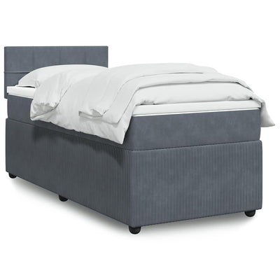 Stella Homewares Box Spring Bed with Mattress Dark Grey King Single Velvet