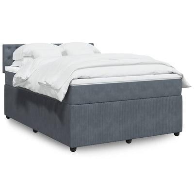 Stella Homewares Box Spring Bed with Mattress Dark Grey Double Velvet