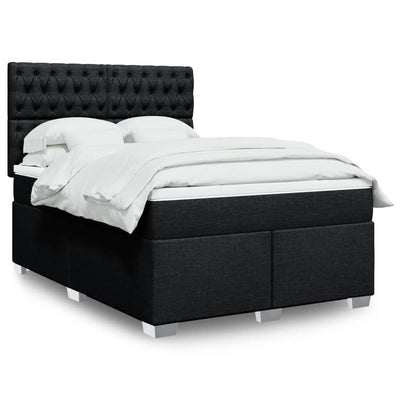 Stella Homewares Box Spring Bed with Mattress Black Queen Fabric