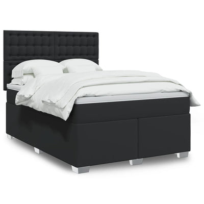Stella Homewares Box Spring Bed with Mattress Black Double Faux Leather
