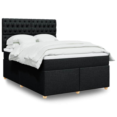 Stella Homewares Box Spring Bed with Mattress Black Double Fabric
