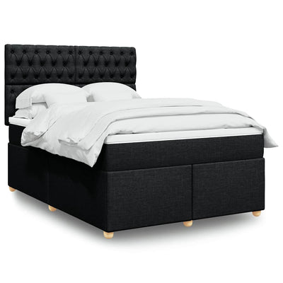 Stella Homewares Box Spring Bed with Mattress Black Queen Fabric