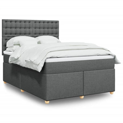 Stella Homewares Box Spring Bed with Mattress Dark Grey Queen Fabric