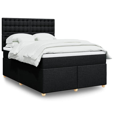 Stella Homewares Box Spring Bed with Mattress Black Queen Fabric