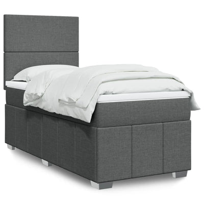 Stella Homewares Box Spring Bed with Mattress Dark Grey King Single Fabric